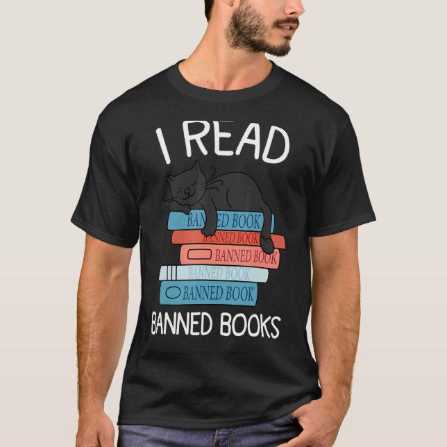 Ich lese verbotene Bücher Black Cat Reader Bibliot T-Shirt (Vorderseite)