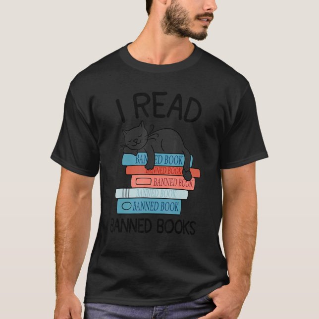Ich lese verbotene Bücher Black Cat Reader Bibliot T-Shirt (Vorderseite)