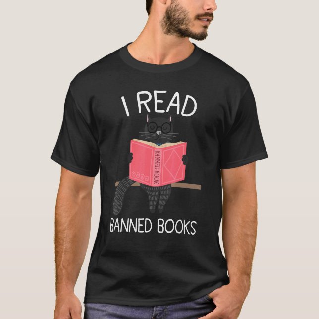Ich lese verbotene Bücher Black Cat Reader Bibliot T-Shirt (Vorderseite)