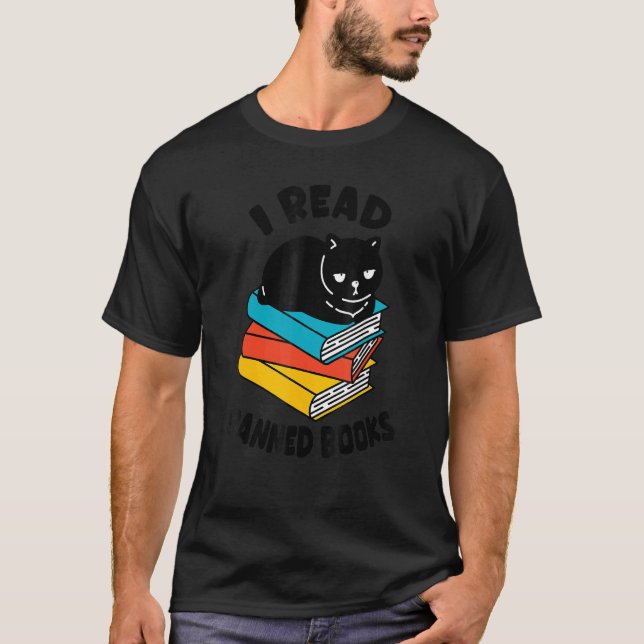 Ich lese verbotene Bücher Black Cat Reader Bookwor T-Shirt (Vorderseite)