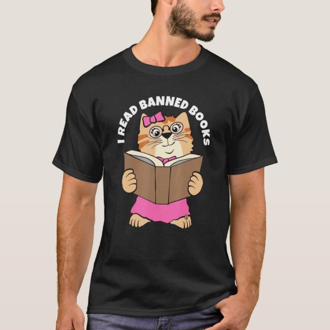 Ich lese verbotene Bücher Katze Quadrat T-Shirt (Vorderseite)