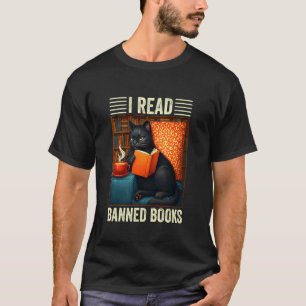 Ich lese verbotene Bücher Lustige schwarze Katze L T-Shirt