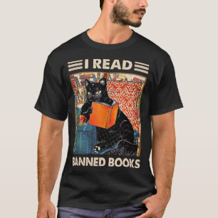 Ich lese verbotene Bücher Lustige schwarze Katze L T-Shirt