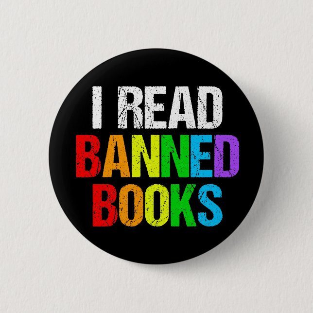 Ich lese verbotene Bücher Regenbogen Button (Vorderseite)