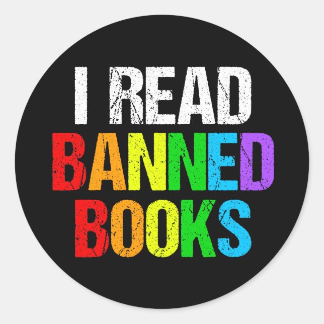 Ich lese verbotene Bücher Regenbogen Runder Aufkleber (Vorderseite)