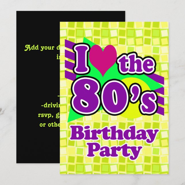 Ich Liebe 80er Birthday Party Einladung (Vorne/Hinten)