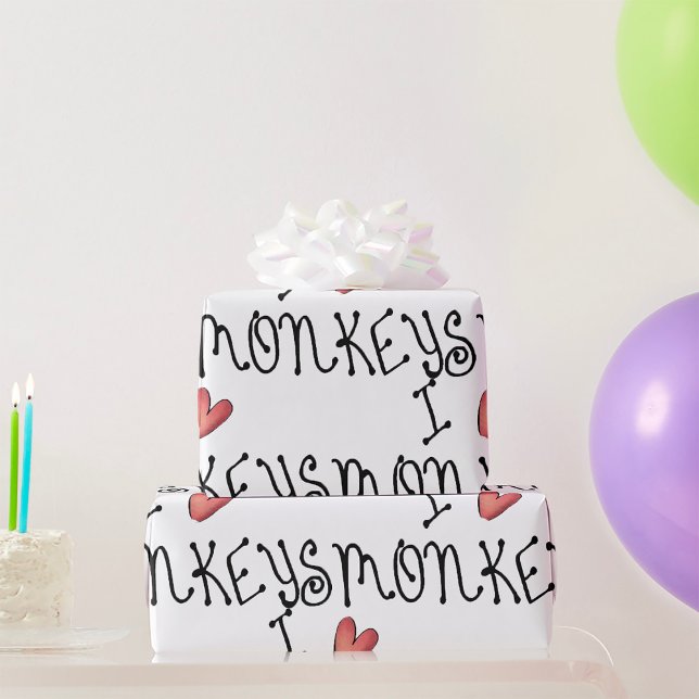 Ich liebe Affen Cute handgeschriebene Typografie Geschenkpapier (Von Creator hochgeladen)