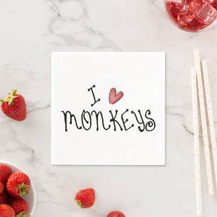 Ich liebe Affen, süße handgeschriebene Typografie Serviette