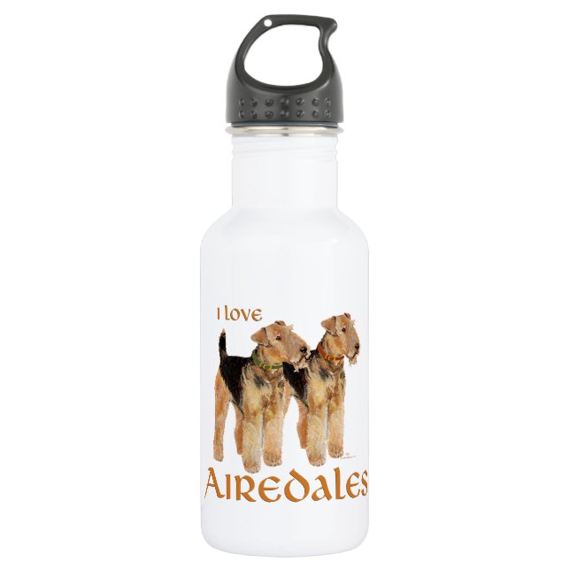 Ich liebe Airedales Trinkflasche (Vorderseite)