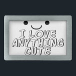 Ich Liebe Alles Niedlich Rechteckige Gürtelschnalle<br><div class="desc">Ein Kawaii Stil Gesicht,  Augen und Mund. Schwarzweißtext und zeichn.</div>