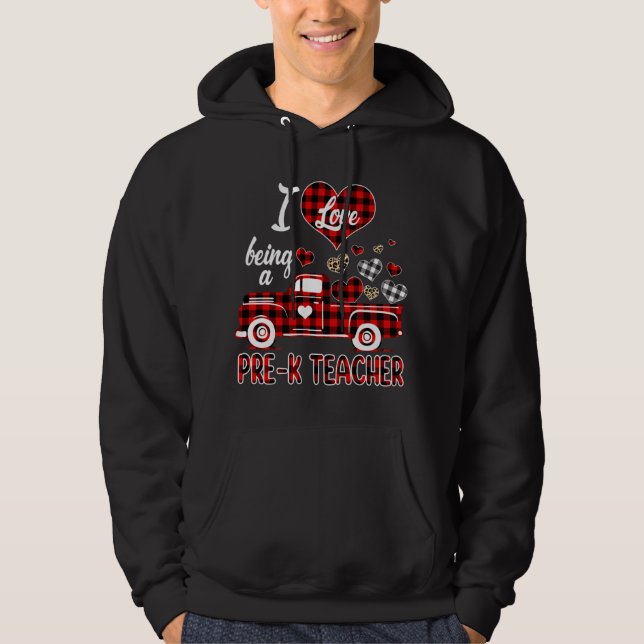 Ich Liebe als Vorschullehrer Red Truck Herzens Val Hoodie (Vorderseite)