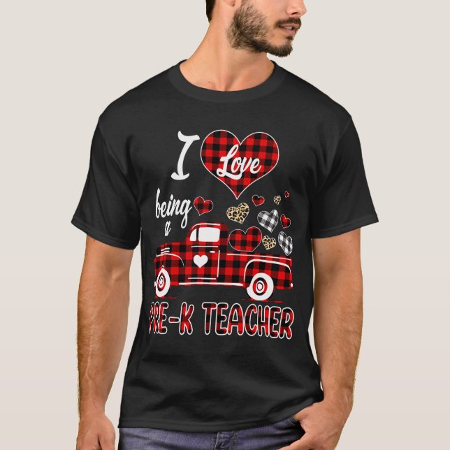 Ich Liebe als Vorschullehrer Red Truck Herzens Val T-Shirt (Vorderseite)