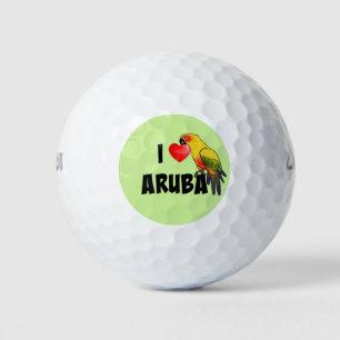 Ich Liebe Aruba Textdesign mit Parrot Golfball