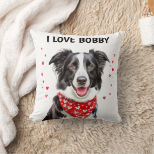 Ich liebe Border Collie mit rotem Herz-Bandana Kissen