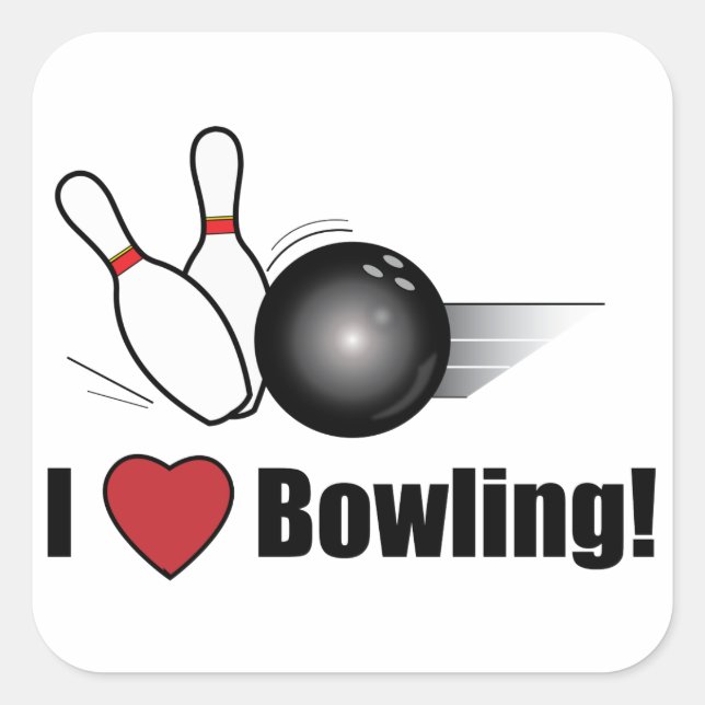 Ich Liebe Bowling! Quadratischer Aufkleber (Vorderseite)