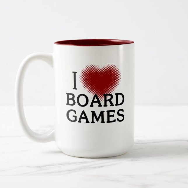 Ich liebe Brettspiele  Zweifarbige Tasse (Links)