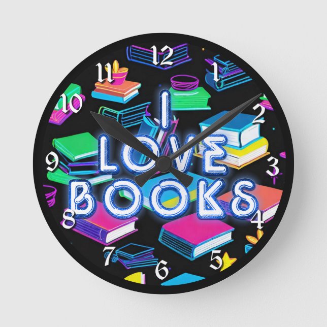 Ich Liebe Bücher farbenfroh Runde Wanduhr (Vorderseite)