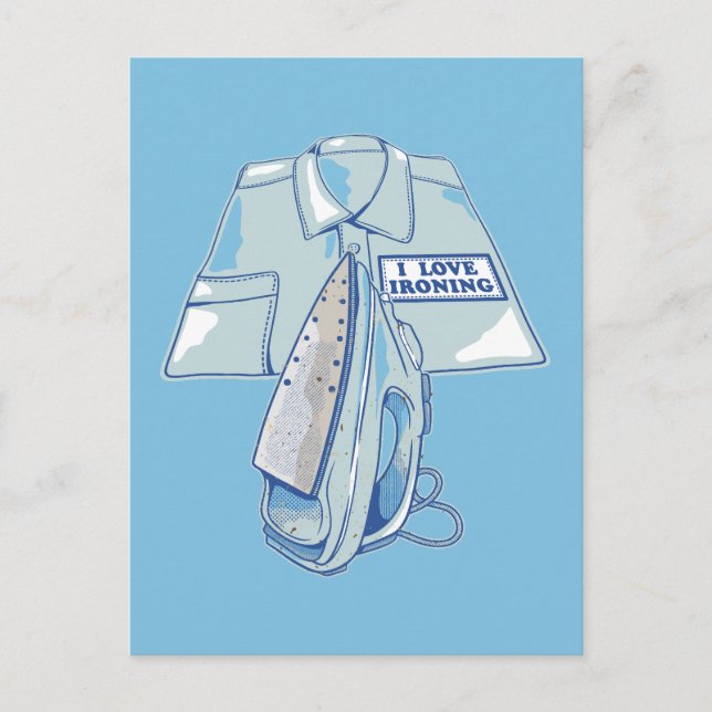 Ich Liebe bügelt lustiges Eisen Postkarte (Vorderseite)