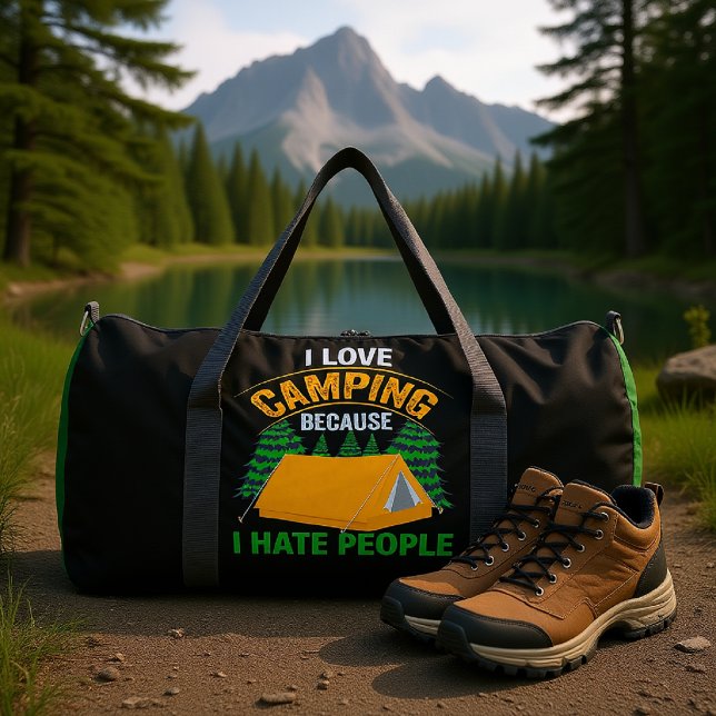 Ich liebe Camping, weil ich Menschen hasse Duffle Bag (Von Creator hochgeladen)
