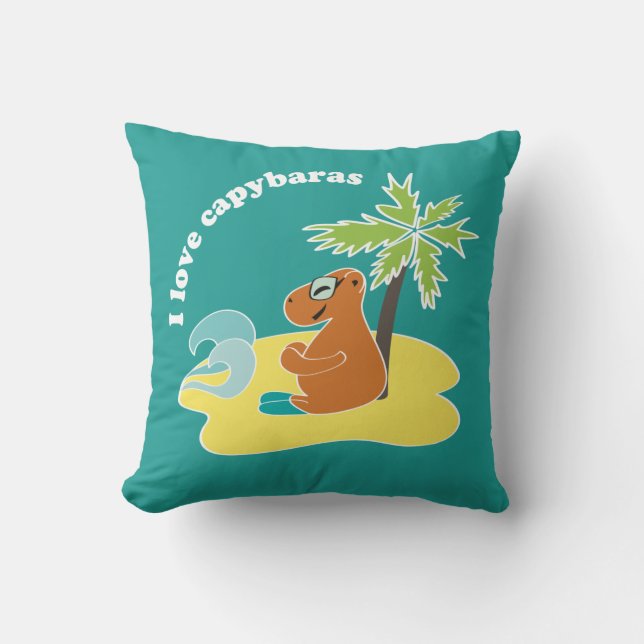 Ich liebe Capybaras Tropical Beach Art Kissen (Vorderseite)
