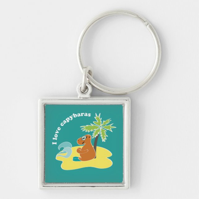 Ich liebe Capybaras Tropical Beach Art Schlüsselanhänger (Vorne)