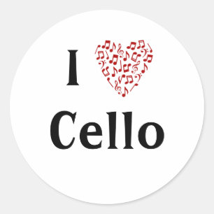 Ich liebe Cello Rotes Herz der Musiknoten Runder Aufkleber