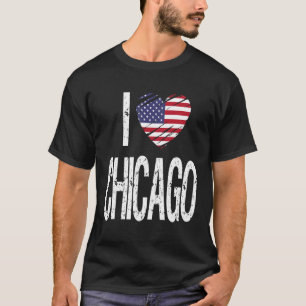 Ich Liebe Chicago mit amerikanischer Flagge T-Shirt