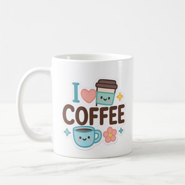 Ich liebe Coffee Cute Kawaii Aufkleber – Süßer Kaf Kaffeetasse (Links)