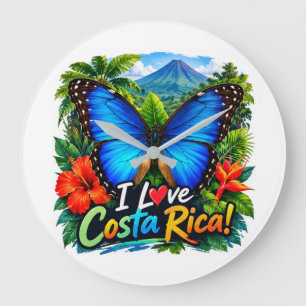 Ich liebe Costa Rica Blue Morpho Schmetterling Große Wanduhr