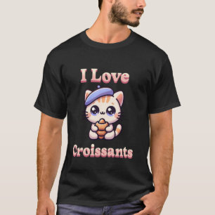 Ich liebe Croissants süße Kawaii-Katze französisch T-Shirt