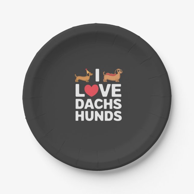 Ich liebe Dachshunde Lustige Illustration mit Cool Pappteller (Vorderseite)