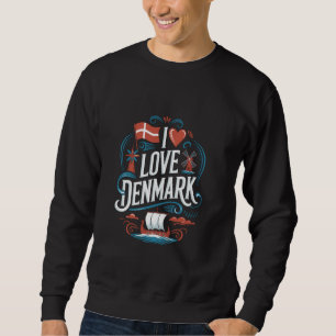 Ich liebe Dänemark-Flagge Windmühle Wikinger-Schif Sweatshirt