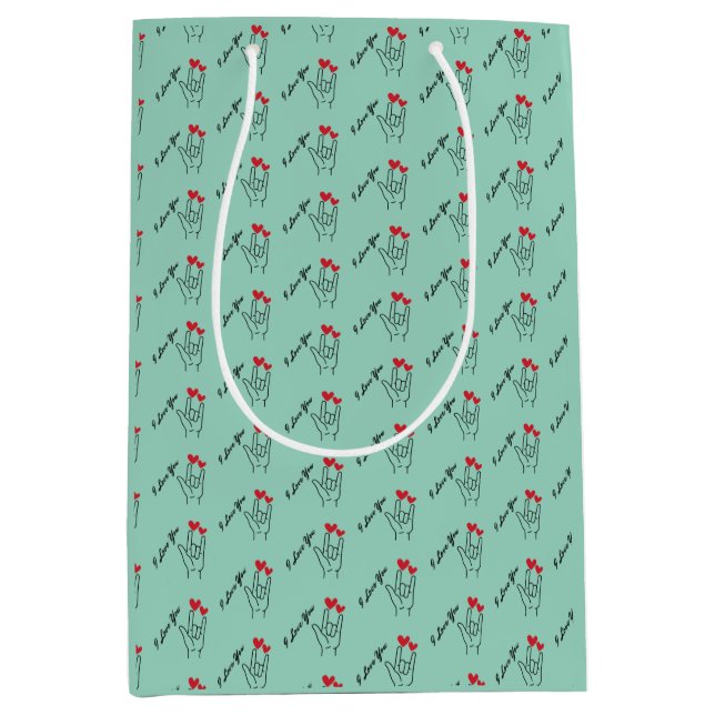 Ich Liebe, dass du die Sprache signierst - Gehörvo Mittlere Geschenktüte (Vorderseite)