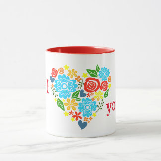 ICH LIEBE, DASS IHR DAS FLORALE HERZSTEUERDESIGN V TASSE