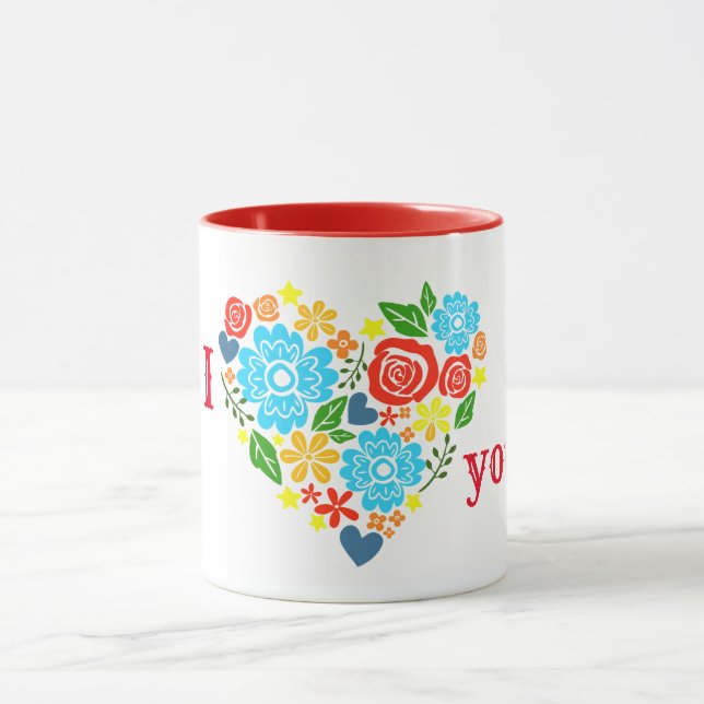 ICH LIEBE, DASS IHR DAS FLORALE HERZSTEUERDESIGN V TASSE (Zentrum)