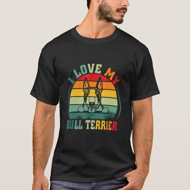 Ich Liebe, dass mein Besitzer von Bull Terrier Hun T-Shirt (Vorderseite)