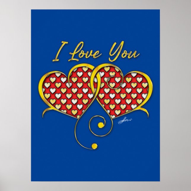 Ich Liebe, dass Sie Gold Hearts Poster entwerfen (Vorne)