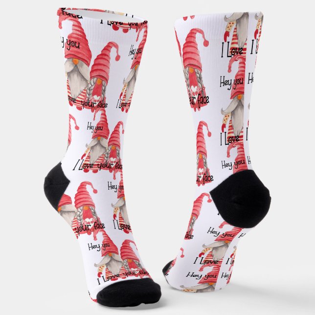 Ich Liebe dein Gesicht, Funny Gnome Couple Socken (Gewinkelt)