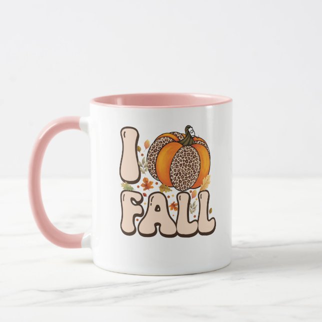 Ich liebe den Herbst Orange Kürbismuster Tasse (Links)
