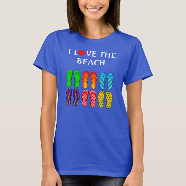 Ich Liebe den Strand, farbenfroher Flip Flops-T -  T-Shirt (Vorderseite)