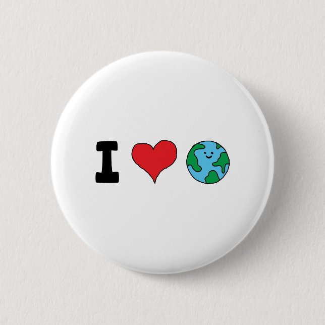 Ich Liebe der Welt glückliche Erde Clipart Niedlic Button (Vorderseite)