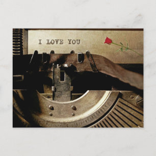Ich liebe dich, alte Schreibmaschine rote Rose Vin Postkarte