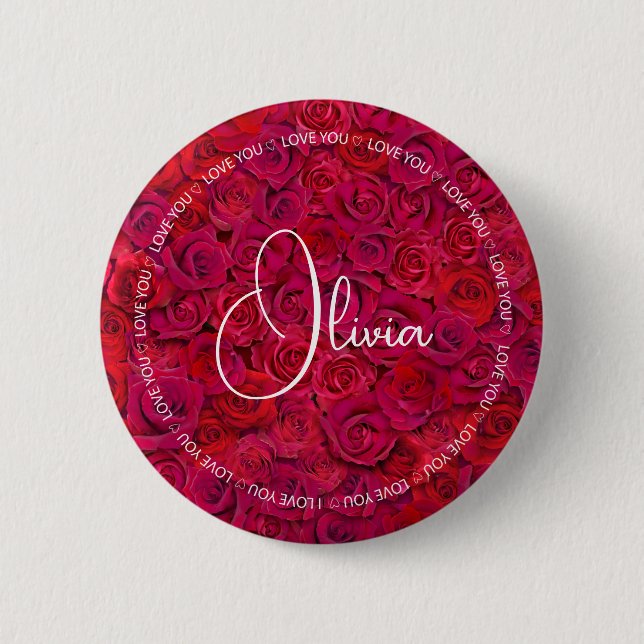 Ich liebe dich Benutzername rote Rosen Liebe Button (Vorderseite)