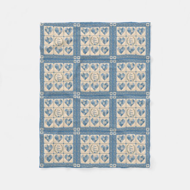 Ich liebe dich blaues Quilt Fleecedecke (Vorderseite)