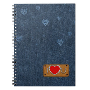 Ich Liebe dich. Blue Denim Pattern Geschenk Notizblock