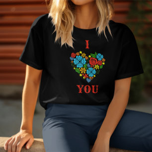 ICH LIEBE DICH BLUMEN-HERZ-DESIGN VALENTINSTAG T-Shirt