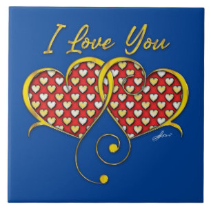 Ich liebe dich Design Goldene Herzen Fliese