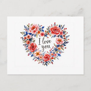 Ich liebe dich, farbenfrohes Blumendesign, Postkarte