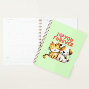 Ich liebe dich für immer Süße Kawaii-Katze und Hun Planer