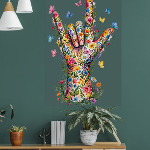 Ich liebe dich Gebärdensprache Florale Schmetterli Poster